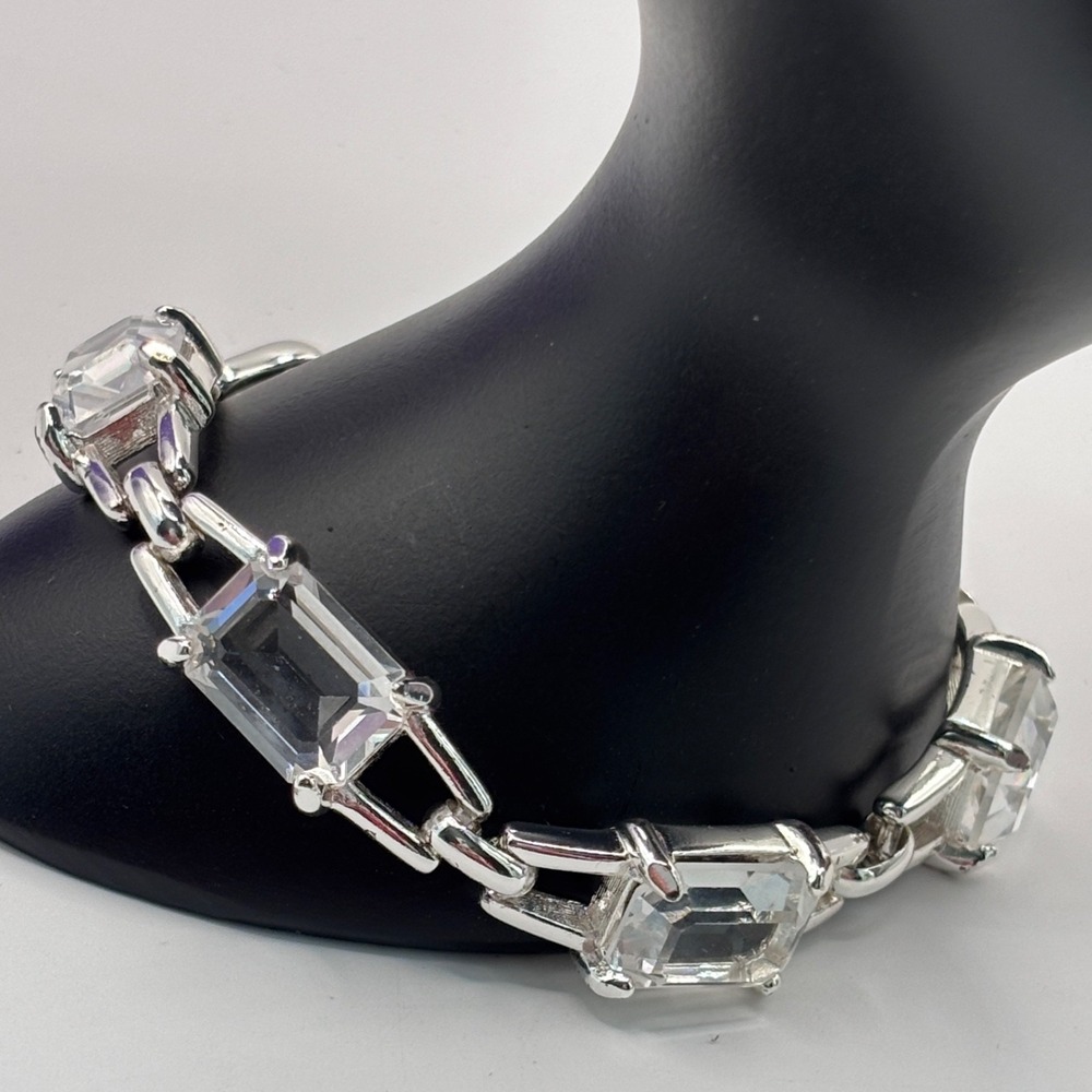 Vintage Swarovski Chain Bracelet‎ Large Clear Crystal Silver Tone Swan Logo